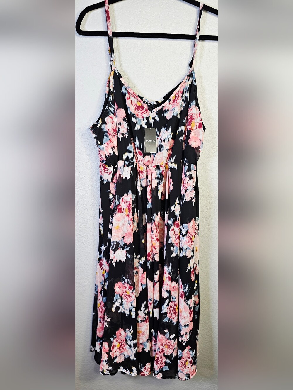 Torrid 2X NWT Black Pink Floral Overlay Midi Dress Plus Size 18 20
